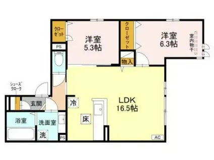 グリューネ塚口本町(2LDK/1階)の間取り写真