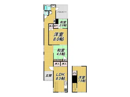 JR東海道・山陽本線 立花駅 徒歩5分 2階建 築51年(3LDK)の間取り写真