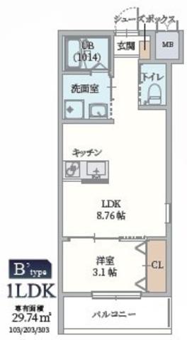 GAZELLE NOAH尼崎次屋(1LDK/2階)の間取り写真