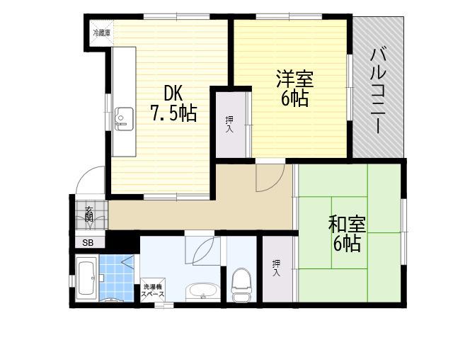 サンハイツⅡ(2DK/2階)の間取り写真