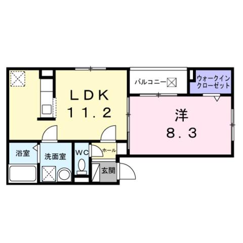 ヒカルサ尼崎若王寺(1LDK/2階)の間取り写真