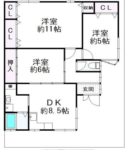 稲葉荘2丁目連棟平屋(3DK)の間取り写真