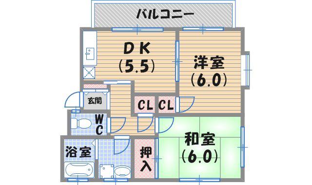 サンサンハイツ(2DK/2階)の間取り写真