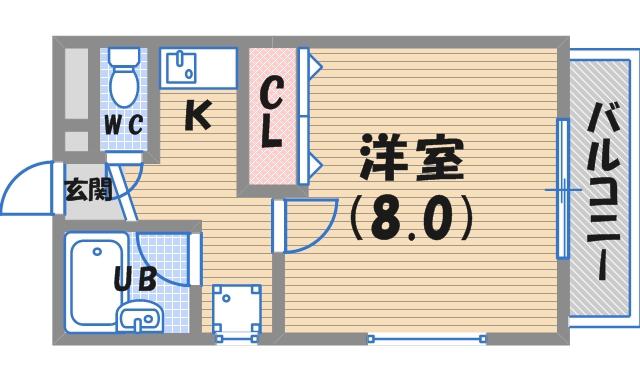 ガーデンズサイド西宮北口(1K/2階)の間取り写真