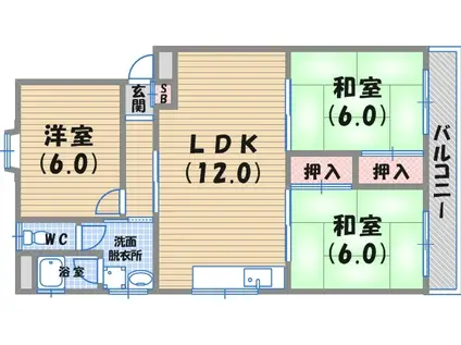 サンハイツ西宮(3LDK/1階)の間取り写真