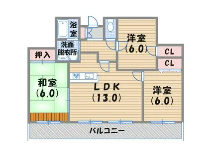 柳本北館(3LDK/3階)の間取り写真