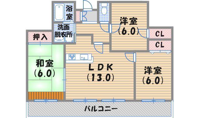 柳本北館(3LDK/3階)の間取り写真