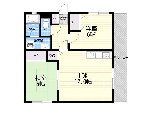 夙川大谷ハウス(2LDK/3階)の間取り写真