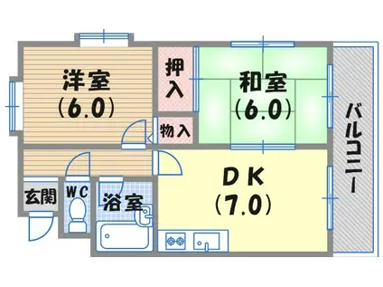 シャトーファイブ大箇(2DK/3階)の間取り写真