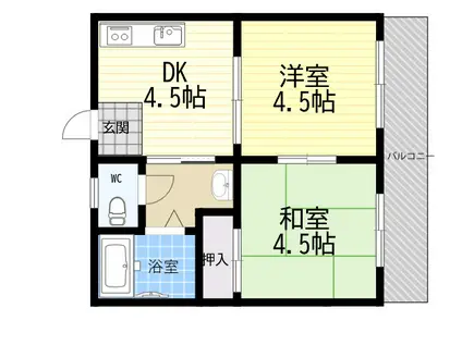 岡本ハイツ(2DK/2階)の間取り写真