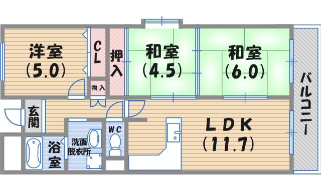 カーサ香枦園(3LDK/3階)の間取り写真