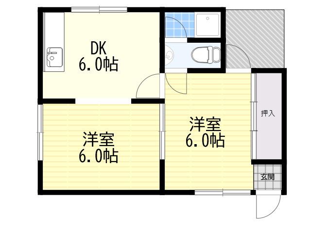丸福荘(2DK/1階)の間取り写真