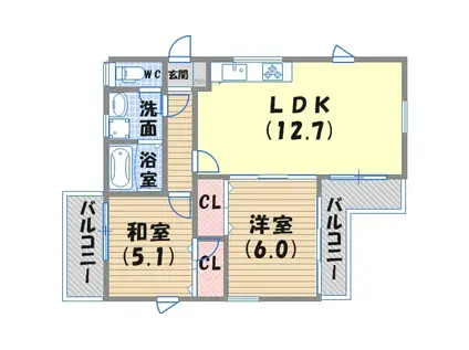 サンハイム宮崎(2LDK/3階)の間取り写真