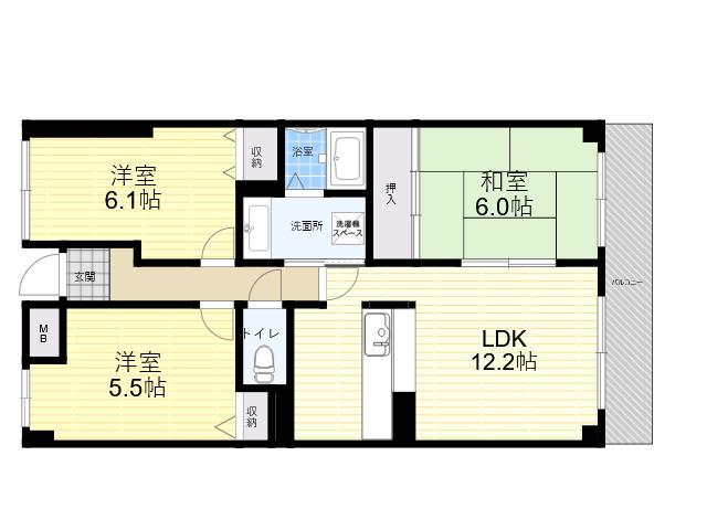 ウエストヒルズⅠ(3LDK/3階)の間取り写真