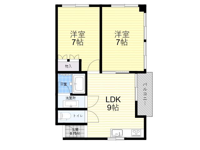 パティオ甲子園口(2LDK/3階)の間取り写真