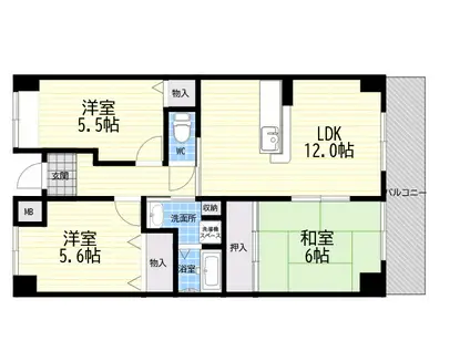 阪急神戸本線 西宮北口駅 徒歩7分 5階建 築27年(3LDK/5階)の間取り写真