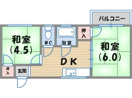 若草ハイツ(2DK/2階)の間取り写真