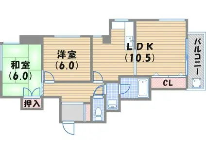 ノーブル甲東園(2LDK/2階)の間取り写真
