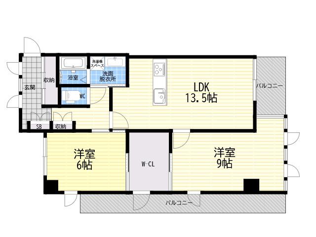 グレースコート西宮(2LDK/6階)の間取り写真