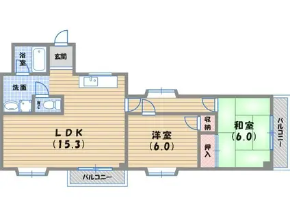 エスポアール西宮北口2(2LDK/2階)の間取り写真