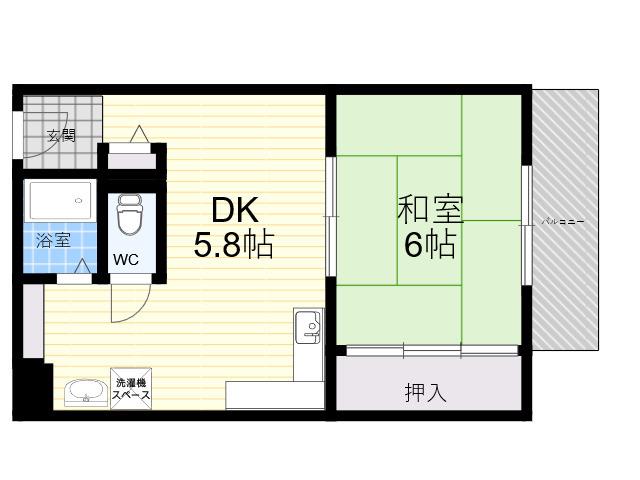 ループ若草(1DK/2階)の間取り写真