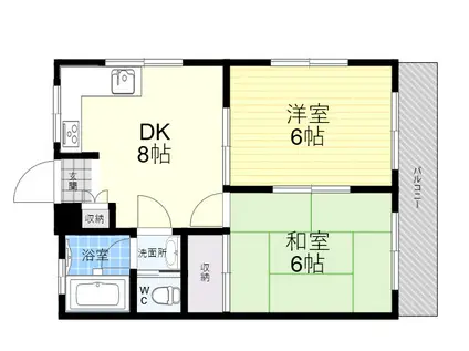 サウスコート(2DK/2階)の間取り写真