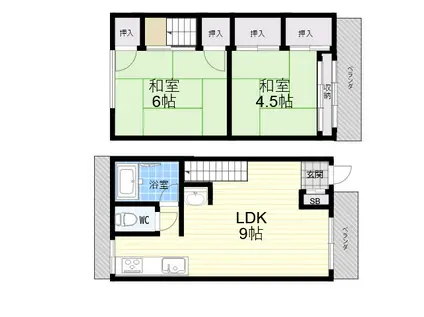甲風園3丁目テラスハウス(2LDK)の間取り写真