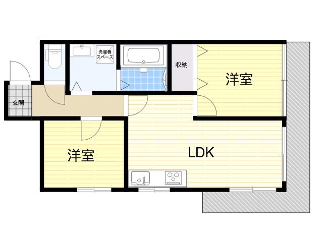 フェイバリー甲東園Ⅱ(2LDK/3階)の間取り写真