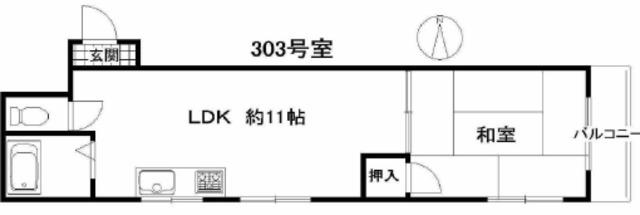 メゾンオオギ(1LDK/3階)の間取り写真
