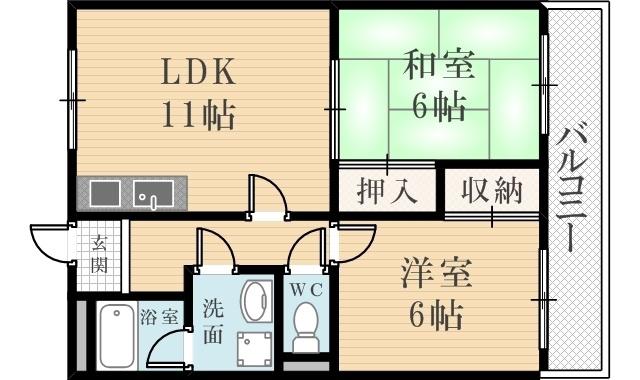 Vコート(2LDK/2階)の間取り写真
