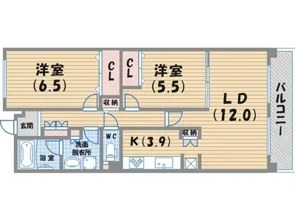 甲子園三番町ハイツ(2LDK/2階)の間取り写真
