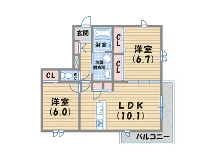 サンライジング伏原(2LDK/2階)の間取り写真