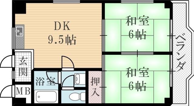 リバ-サイド甲陽園(2LDK/3階)の間取り写真