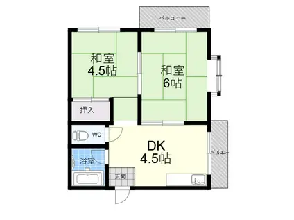 サンハイツ中西(2DK/3階)の間取り写真