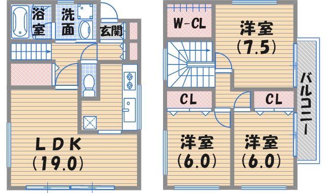 阪急今津線 甲東園駅 徒歩14分 2階建 築19年(3LDK)の間取り写真