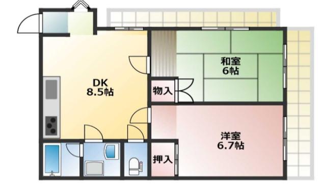 西宮ハイムⅣ(2LDK/3階)の間取り写真