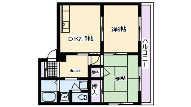 ビアンディールⅡ(2DK/1階)の間取り写真