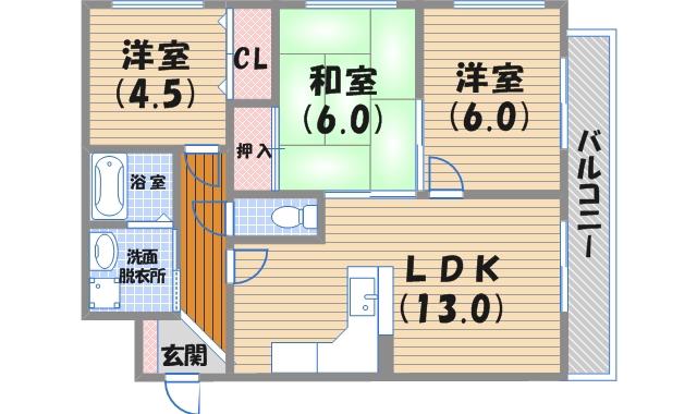 エスト夙川(3LDK/2階)の間取り写真