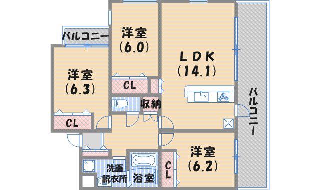 グラーノ西早稲田(3LDK/2階)の間取り写真