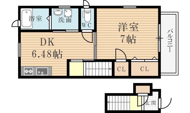 ヴァレンティア西宮北口(1DK/2階)の間取り写真