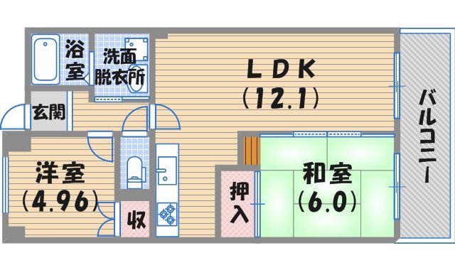 西宮エバーグリーン(2LDK/1階)の間取り写真