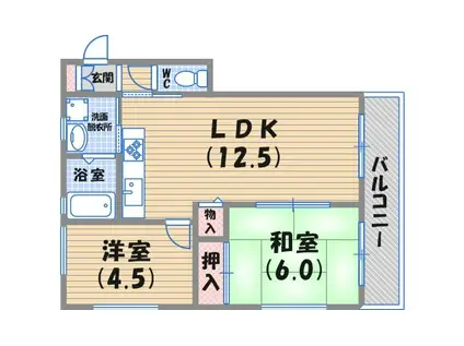 ディア薬師(2LDK/1階)の間取り写真