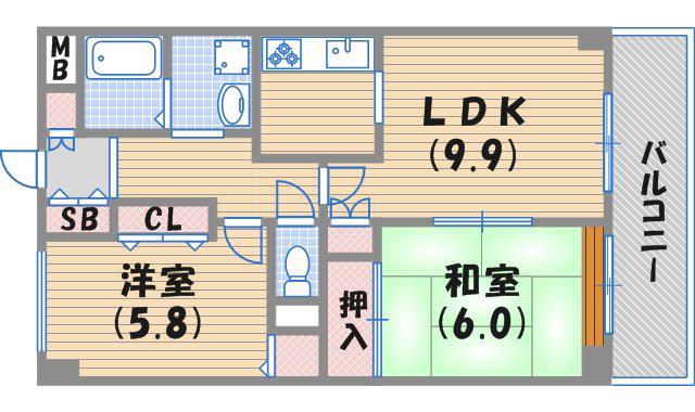 クレマンス甲東園(2LDK/4階)の間取り写真