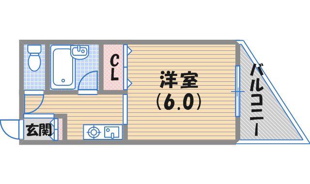 阪急今津線 門戸厄神駅 徒歩5分 3階建 築32年(ワンルーム/3階)の間取り写真