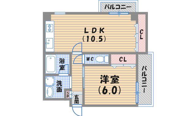 グリーンヒル門戸(1LDK/3階)の間取り写真