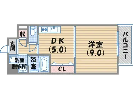 グレース門戸荘Ⅱ(1DK/4階)の間取り写真