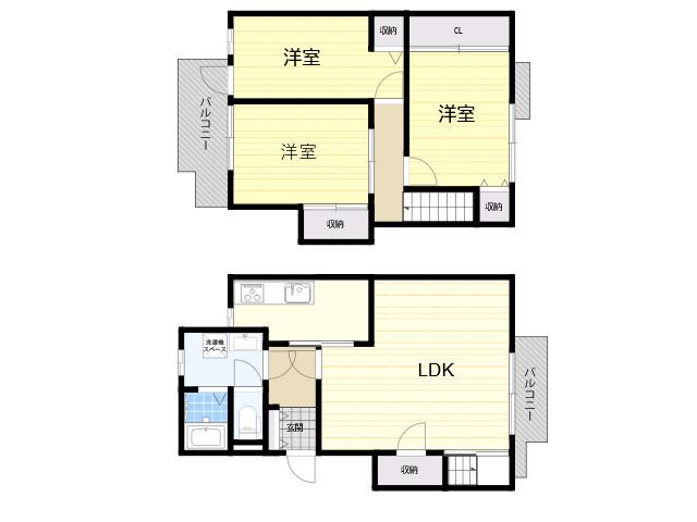 天道町ハイツ(3LDK/2階)の間取り写真