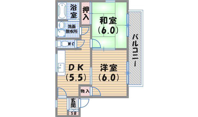 ヴィラ上甲子園(2DK/1階)の間取り写真