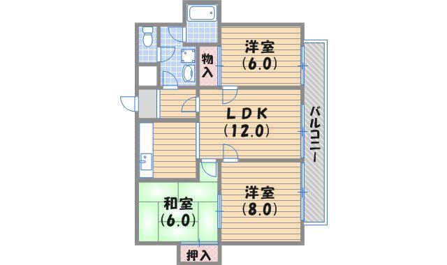 ラフォーレ夙川(3LDK/2階)の間取り写真
