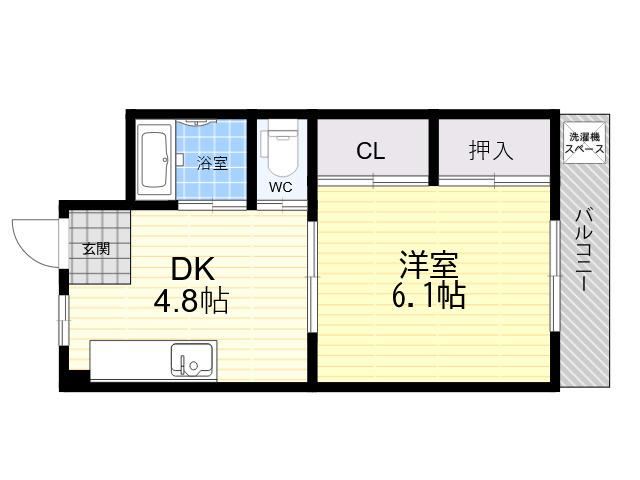 フタミハイツ(1DK/6階)の間取り写真